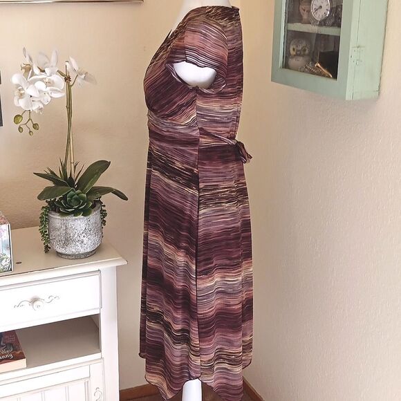 Vol. 1 Textured Brown Striped Dress. Career. Boho. - Picture 4 of 9